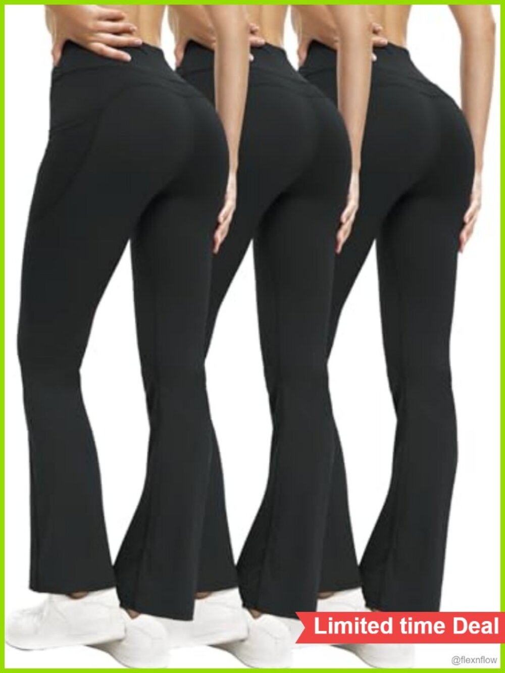 3 Pack Flare Leggings Yoga Pants with Pockets High Waist 75% Polyamide 25%